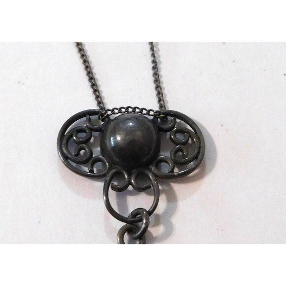 Vintage Silver Pendant Necklace Art Nouveau Design Dangling Beads 13 Inch Chain - Picture 4 of 10